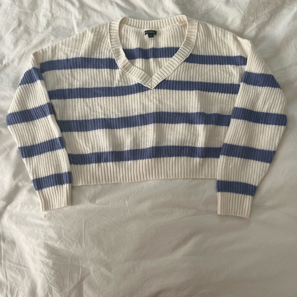 Wild Fable Cropped, Striped Blue and White Sweater
